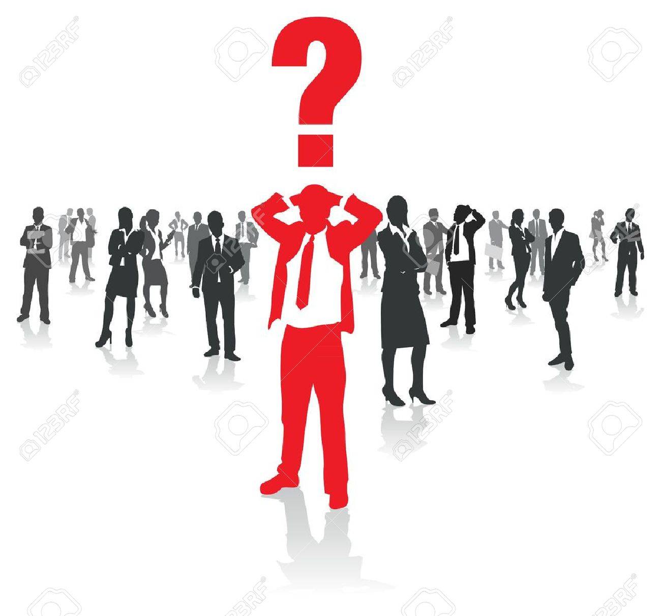 A crowd of confused people